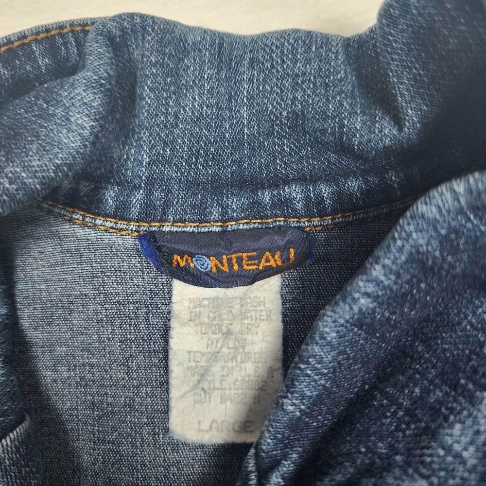 Monteau Denim Jacket Womens Large Blue Stretch Jean Button Front Made USA - Picture 4 of 10